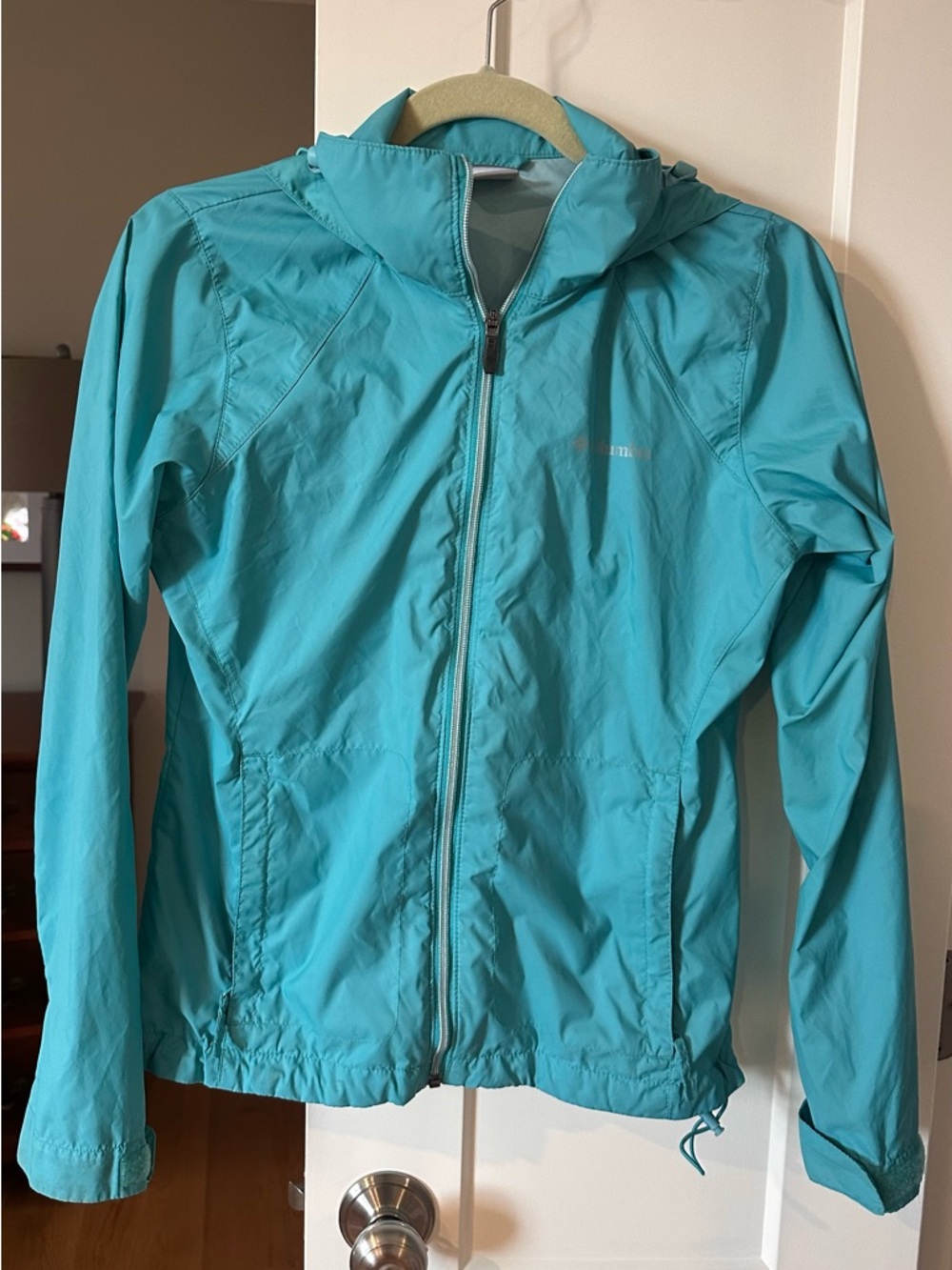 Columbia Lightweight Teal Hooded Windbreaker Jacket